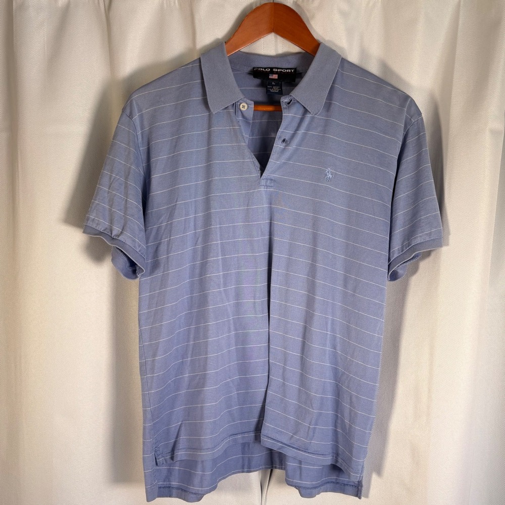 Vintage 90s Polo Sport Ralph Lauren Blue Striped Polo Shirt Mens L Preppy Golf